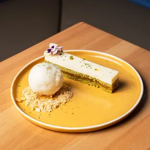 Matcha Yuzu Cheesecake with lychee Ice Cream