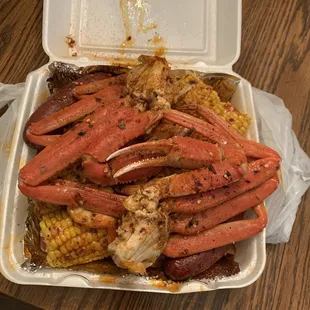 Crab Legs, Shrimp, Sausage, Corn and Potatoes