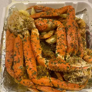 Crab legs and shrimp