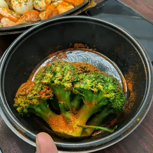 Broccoli with spicy seasoning.