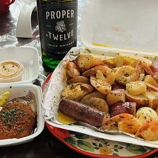 #4 with crab cake on side. The drinks are from home. I just wanted to feast.