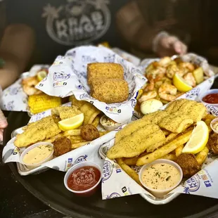 a tray of fish and chips