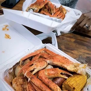 king crab legs and corn on the cob