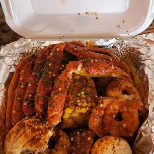 a container of king crabs