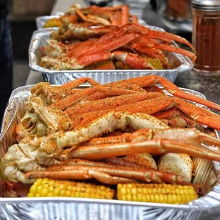 king crab legs and corn on the cob