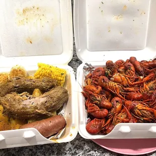 Turkey neck plate and 2lbs of crawfish (sorry I took a small piece off the turkey neck ‍).