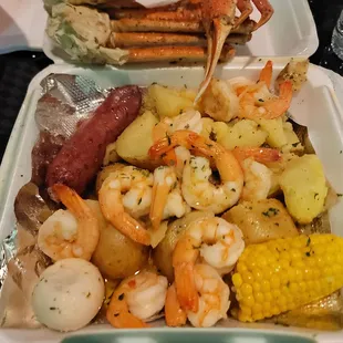 Huge portion. I'm a big dude and I couldn't finish it all.  The corn was surprisingly sweet for it being January