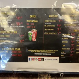 Menu at register for close up