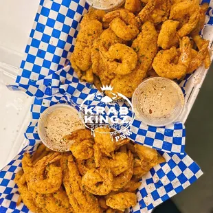 a tray of fried shrimp