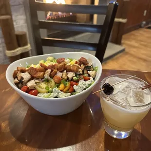 Cobb salad and peach bourbon
