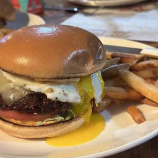 Burger with egg and avocado