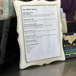 winter seasonal drink menu