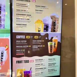 a menu for a coffee shop