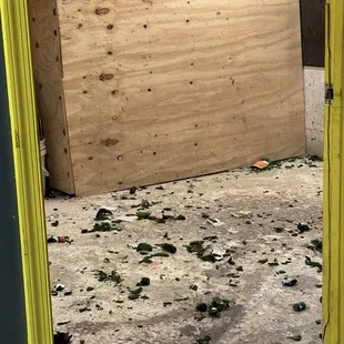 This is the room... about the size of an oversized bathroom, box on top is the small box that the glass bottles were in.