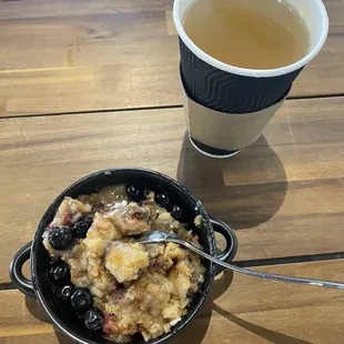 bread pudding and green tea.