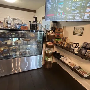 Pastry case and take home coffee/merch