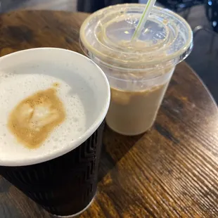 Hot white mocha and cold latte