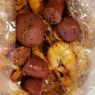Shrimp, potatoes and sausage