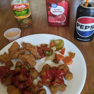 Leftover fried gator bites with fried okra and some extras the next day.