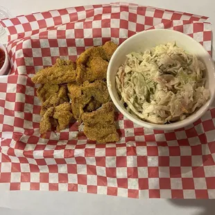 Gator bites and cold slaw. I had already dug in a bit.