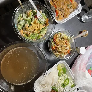 Khaosoy, papaya salad, drunken noodles, (plus a homemade salad)
