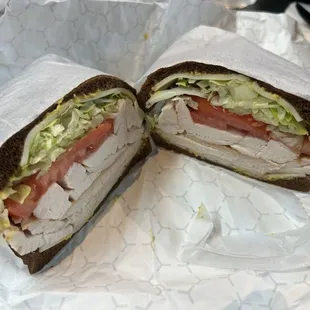 Hand Carved Turkey sandwich on Pumpernickel. Yum!