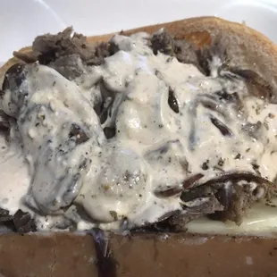 Philly cheese with fancy sauce .. get it on the side!
