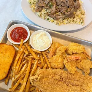 Beef Fried Rice and 1 Fried Fish 5 Fried Fish Basket