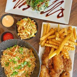 Fried rice, Korean Fried Chicken and Kimchi Coleslaw