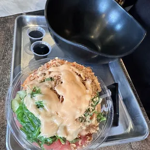 TIP: Ask for your poke rice bowl IN a large bowl. Makes for easier mixing