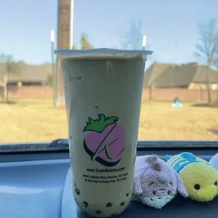 Matcha Milk Tea, boba, normal sugar, less ice