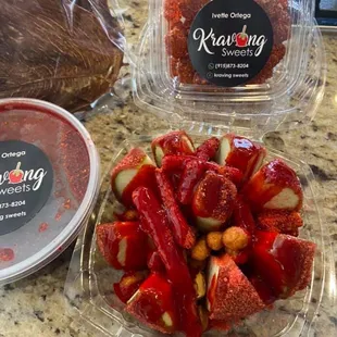 Our delicious beef jerky nice and thin full of flavor and our Popular chamoy candy and chamoy rim