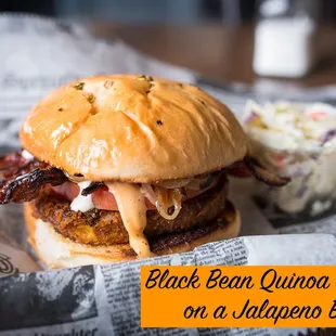 a burger and coleslaw