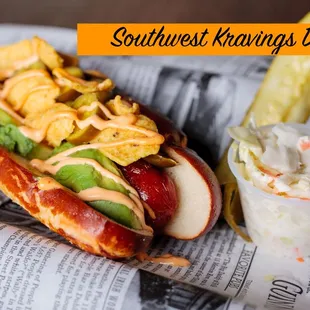 a hot dog and a pickle