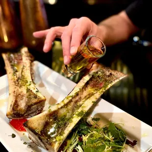 Roasted Bone Marrow with a Whiskey Luge