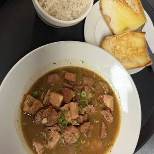 Chickens d sausage gumbo. The best around!