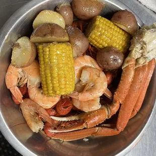 Cajun trinity, crawfish, shrimp and snow crab.