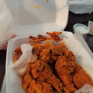 Hot wings and sweet potato fries