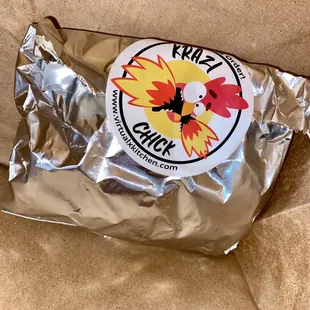 a sticker on a piece of foil