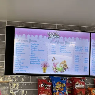 a menu on the wall