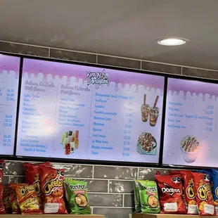 menus and snacks