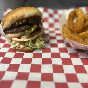 a burger and fries