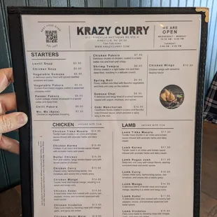 Menu at Krazy Curry, Pineville
