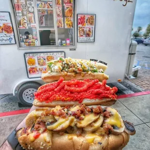 Swiss Dog, Hot Cheeto Dog and the Chicken and Fetta Dog