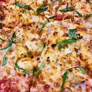 a close up of a pizza