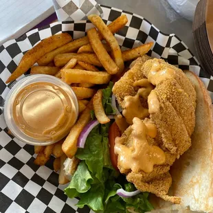 a chicken sandwich and fries