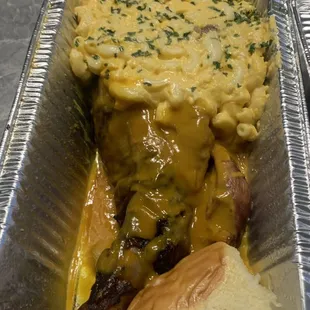 Honey gold flavor stuffed with Mac and Cheese.