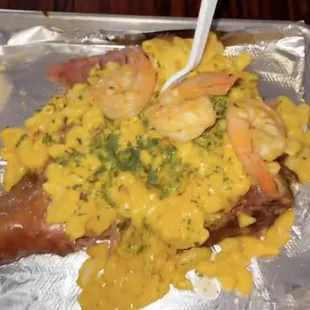 Mac &amp; Cheese Turkey leg with Shrimp