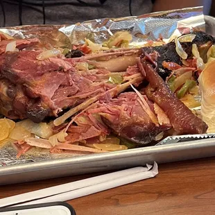 Vegetable stuffed turkey leg.