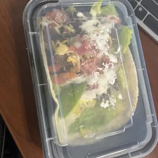 Steak taco- came in a reusable container. I love this.